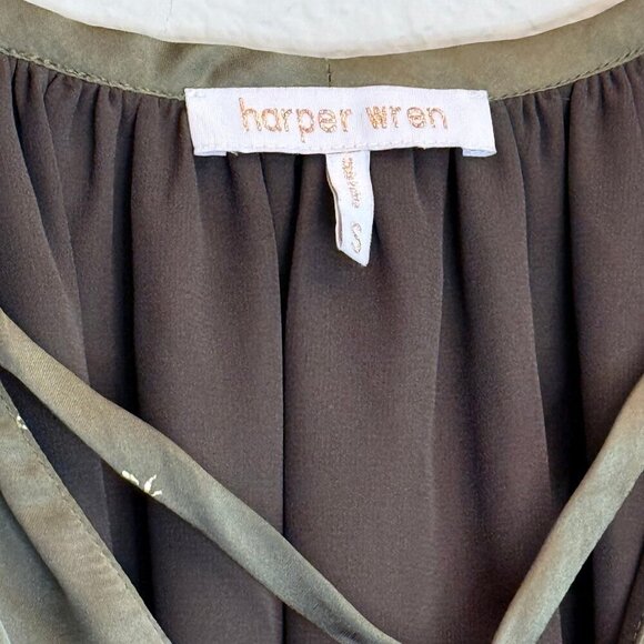 Harper Wren Hunter Green Drop Waist Dress with‎ Gold Metallic Bees - Size Small - Picture 5 of 9